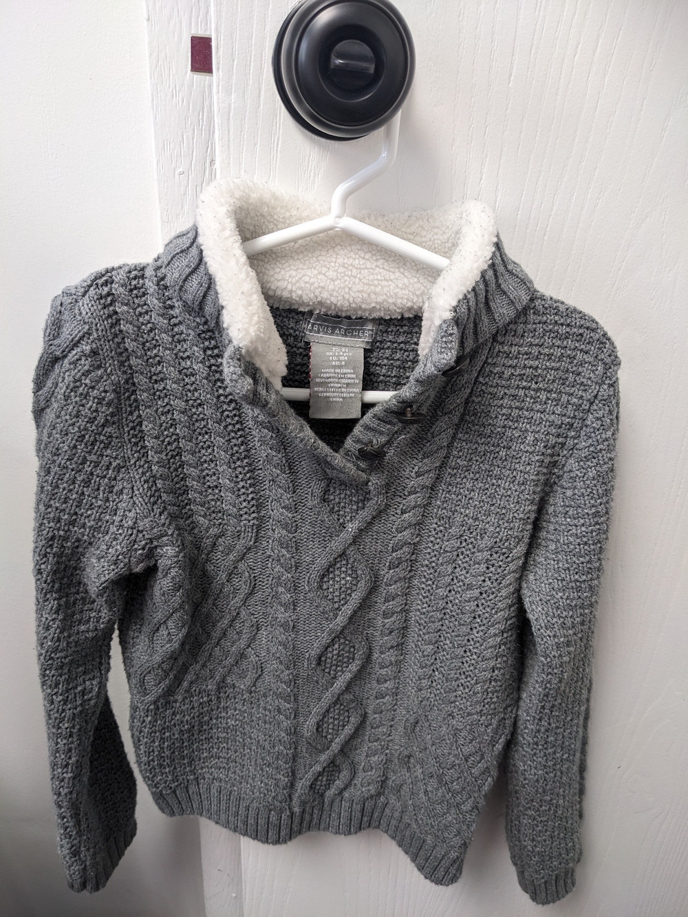 Boy’s Gray Cable Knit Sherpa-Lined Sweater